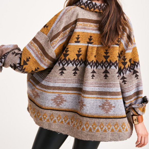 Aztec Shirt Jacket Shacket Yellowstone Rancher Jacket Mustard Dutton - Picture 3 of 3